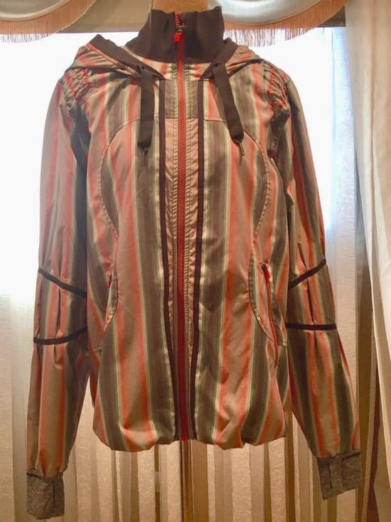 lululemon athletica Jackets & Blazers - lululemon athletica Striped Hooded Bomber Jacket - Pink & Gray, size M